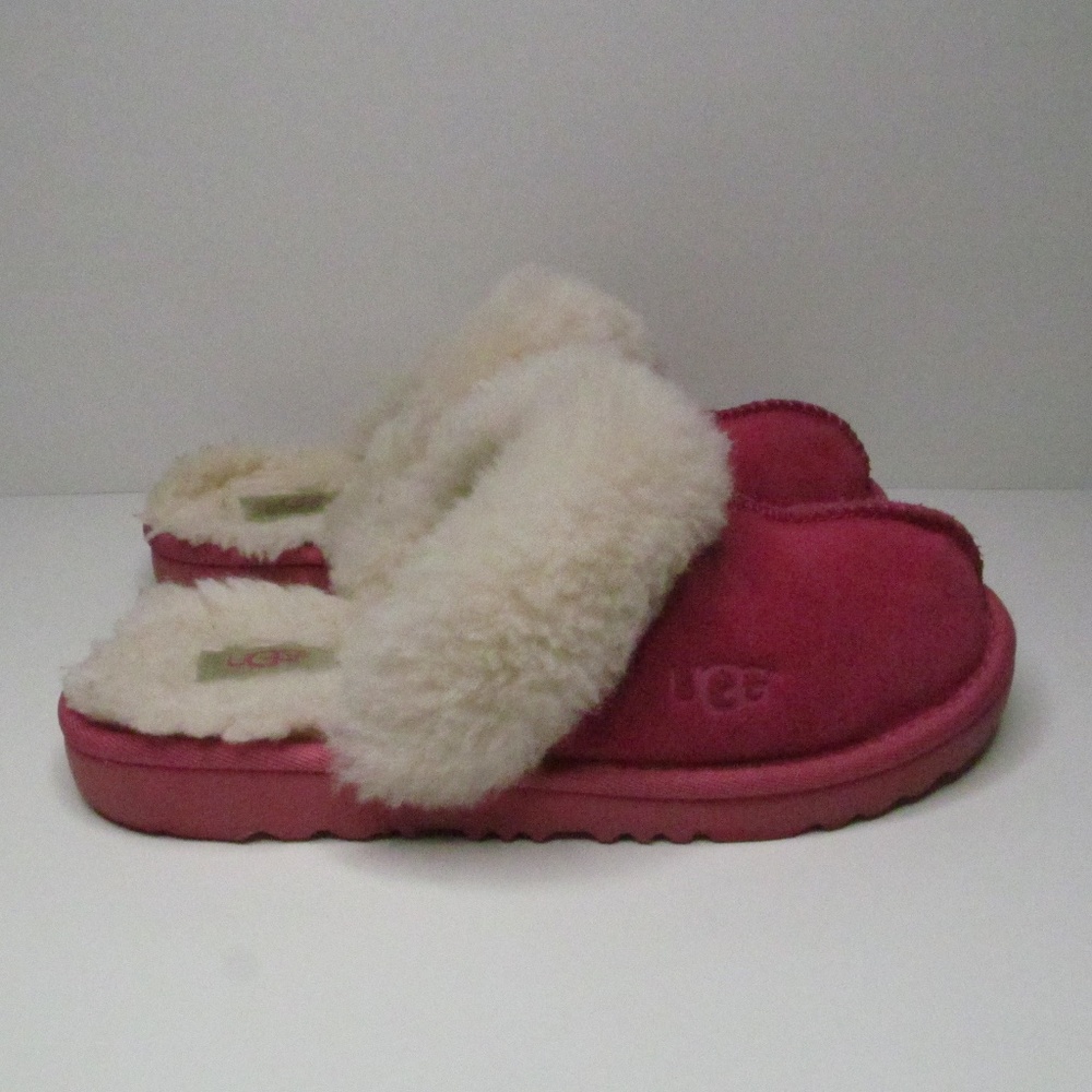UGG Girl's Hot Pink Scuffette Slippers Mules Sheep Skin Lined Suede Slip On Sz 3